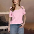 thumbnail image 2 of AherBiu Off Shoulder Tops for Women Eyelet Short Sleeve V Neck Summer Vacation Beach Wear Shirts Blouse, 2 of 7