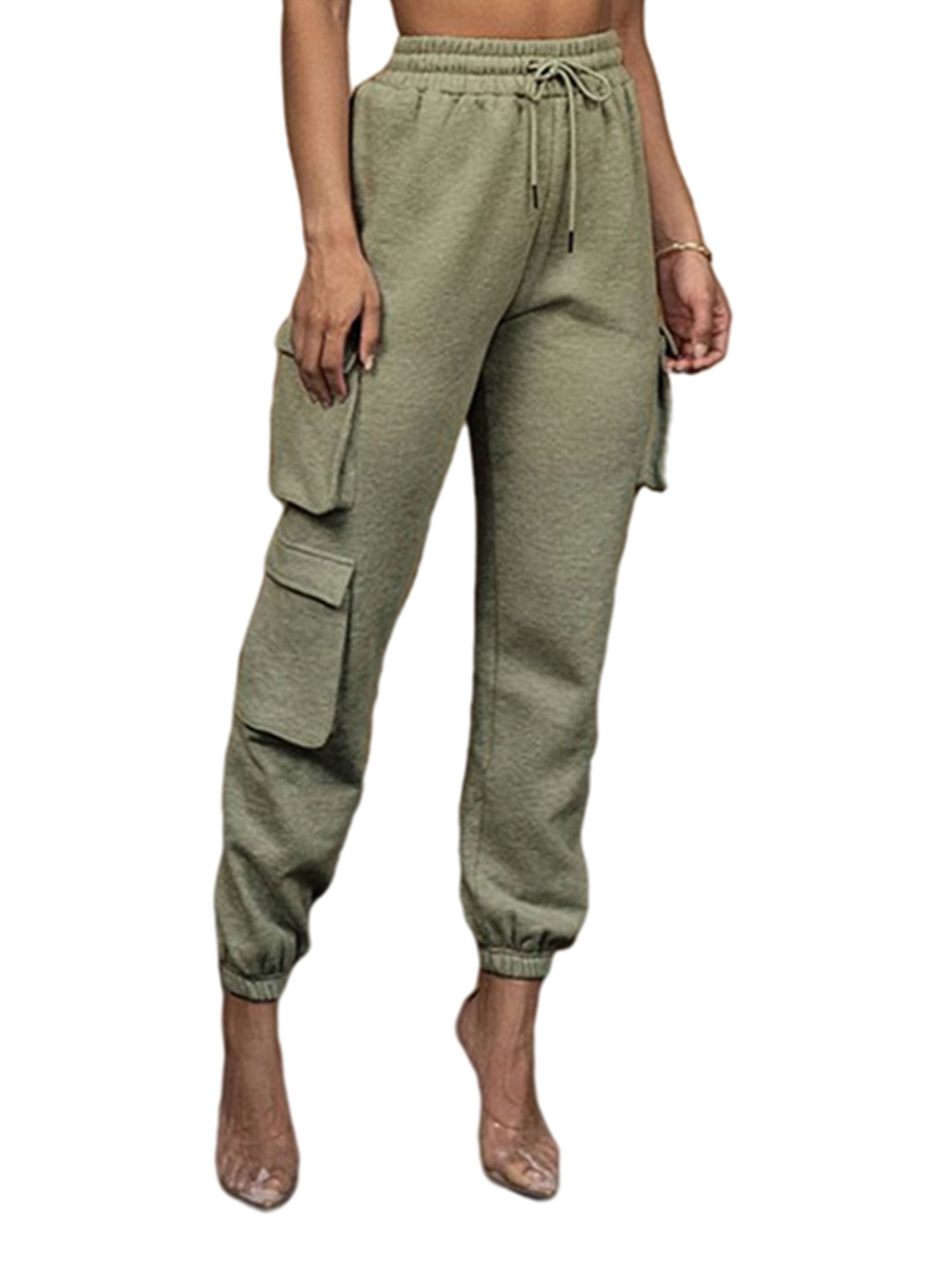 Frontwalk Workout Cargo Pants for Womens Casual Loose Trousers Elastic