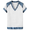 thumbnail image 4 of Women T Shirt Casual Short Sleeve T Shirt with Denim Collar Loose Fit V Neck Top Everyday Wear Women's Tops White XXL, 4 of 4
