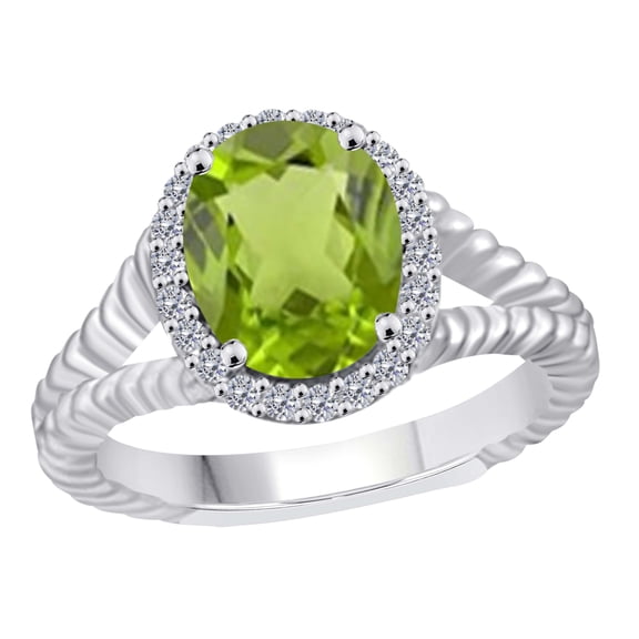 AoneJewelry 1.95 Carat Diamond and Oval Shape Peridot Ring In 10K Solid Rose, White & Yellow Gold