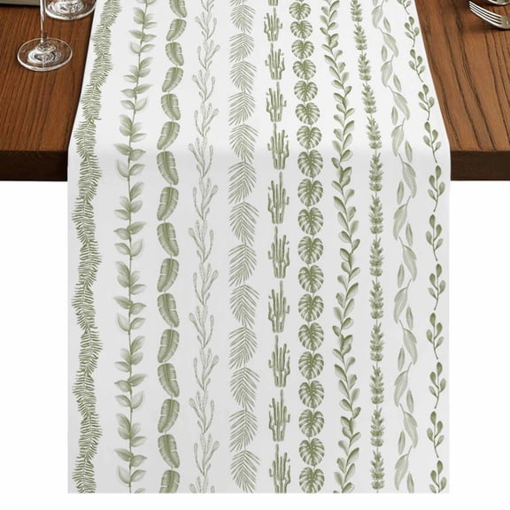 Table Runners 36 Inches Long Dress Scarves, Sage Green Botanical Farmhouse Kitchen/Dining Table Runner, Short Coffee Tablerunners, Modern Farmhouse Tropical Leaves 13x36 Inch