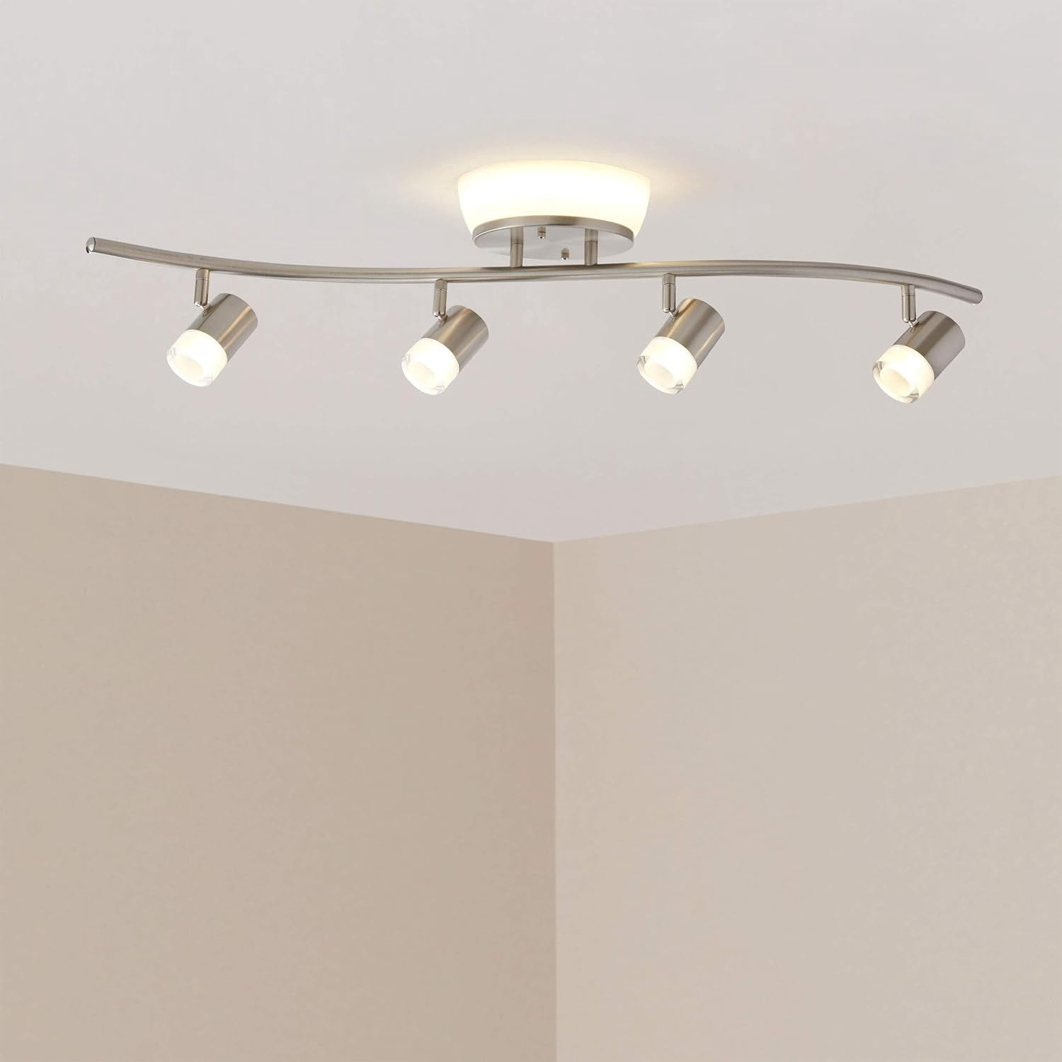 Designers Fountain 1049TFD3H-35 4 Heads S Bar Flushmount Combo LED Track Light, Brushed Nickel