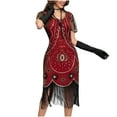 thumbnail image 3 of BLTIBY Women's 1920s Fringed Dress Flapper Costume Vintage Sequin Beaded Tassels Hem Prom Short Sleeve Round Neck Cocktail Evening Dresses Gatsby Dress Red 2 M, 3 of 5