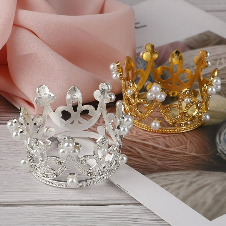 Mini Gold Crown Princess Topper Crystal Pearl Tiara Hair Valentine's Day Gift
