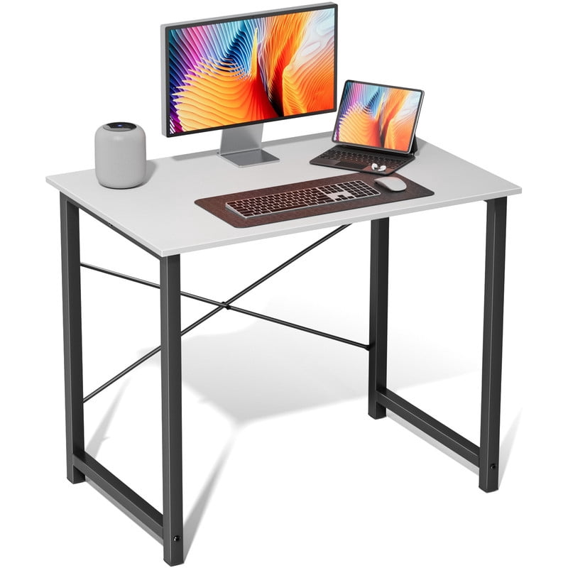 Kelno 31" Computer Desk Gaming Table Home Office Writing Study Workstation with Sturdy Metal Frame, White Black
