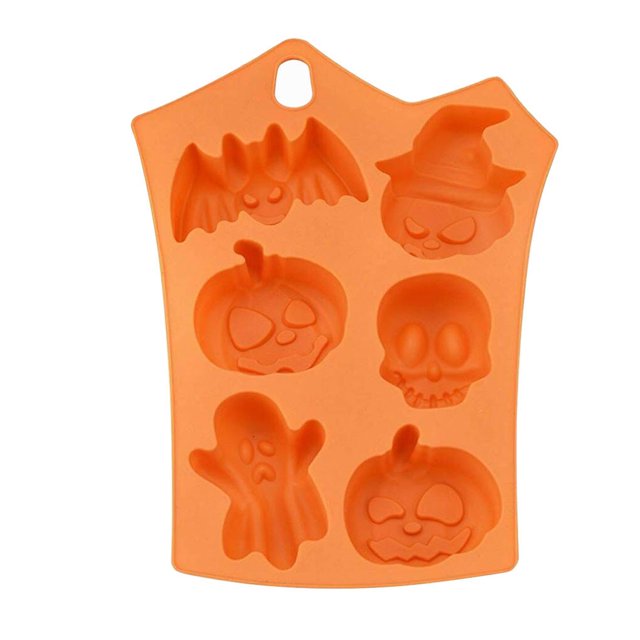 Injueey Molde de silicona para pastel de Halloween 6 en 1, molde para hornear galletas de Chocolate y jabón con cubitos de hielo Herramientas y accesorios para hornear