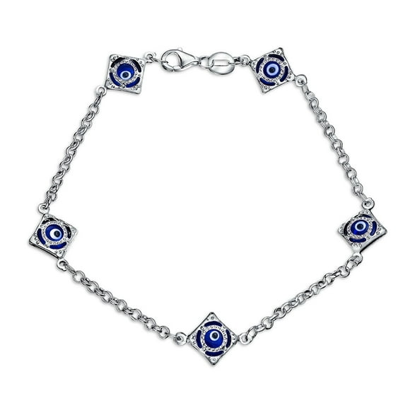 Turkish Navy Spiritual Protection Amulet Evil Eye Blue Evil Eye Charm Link Bracelet for Women Teens .925 Sterling Silver 7.5 Inch