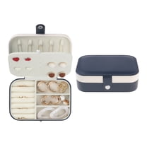 Unique Bargains PU Leather Jewelry Organizer Case for Earring Necklace Ring Navy Blue