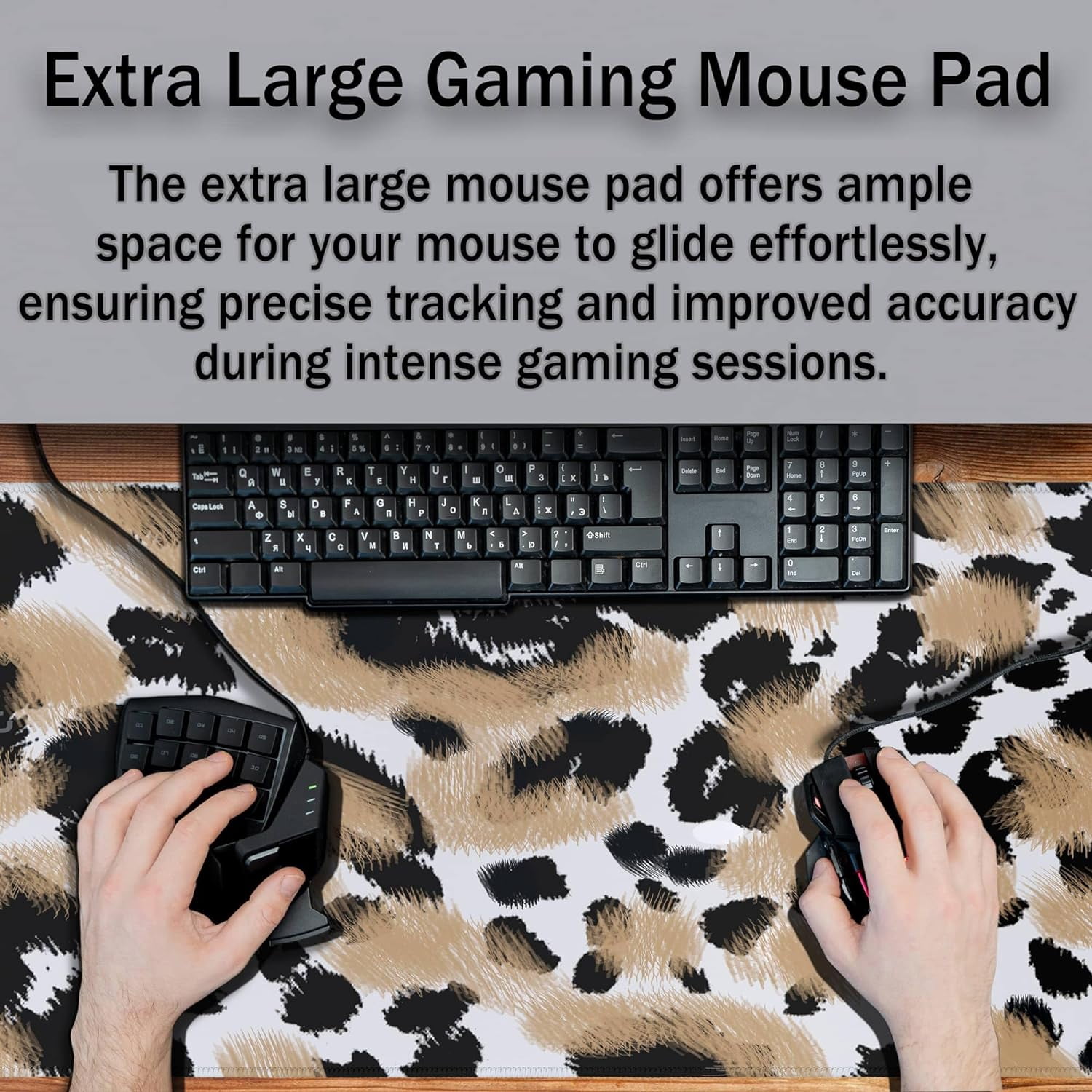 Gaming Mats Keyboard and Mouse Pad Desk Mouse Pad Desk Mat for Men XXL Mouse Pads Extra Large Mouse Pad Non-Slip Rubber Base 35.4 X 15.7 for Game Office, Animal Leopard Print