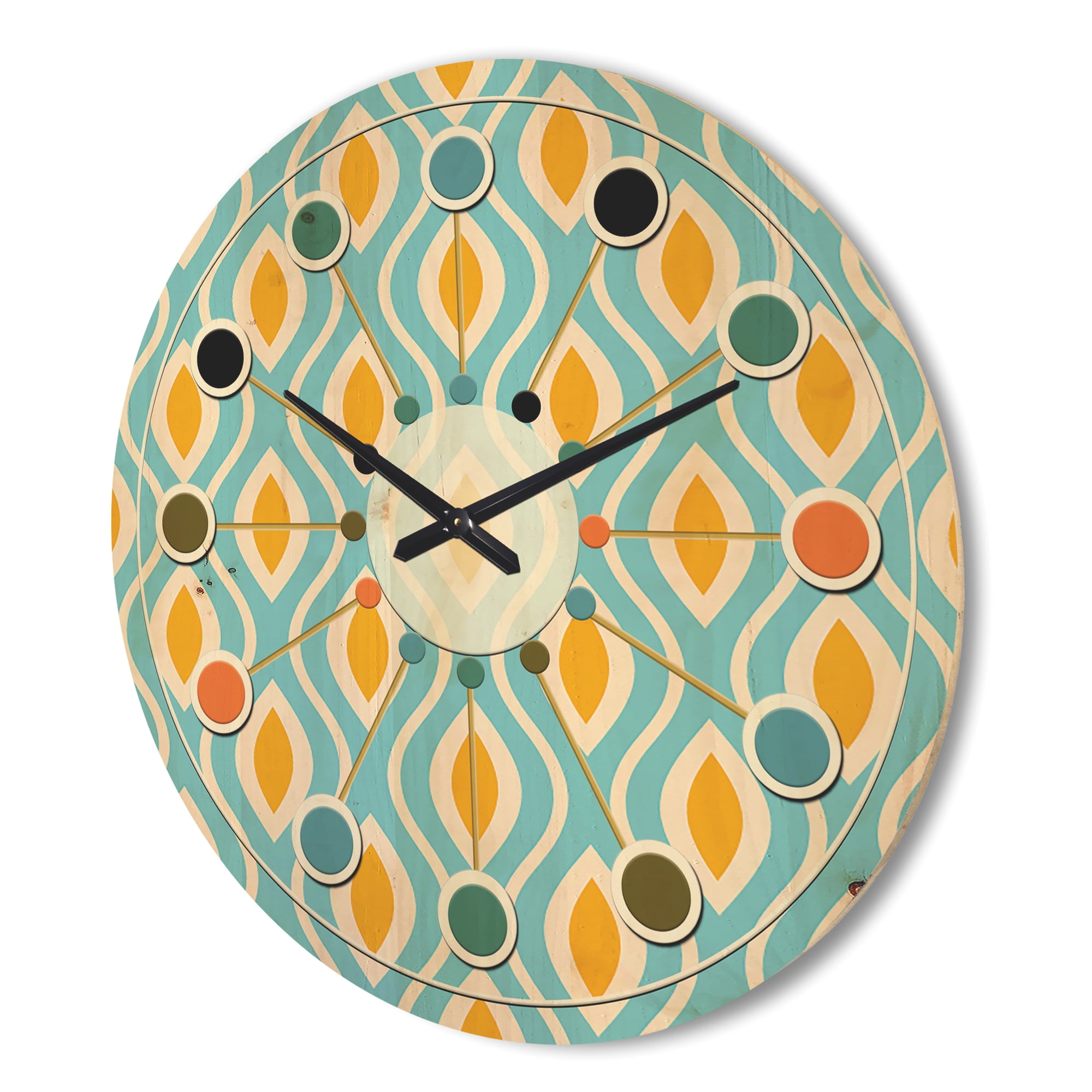 Designart 'Abstract Retro Pattern Design XII' Mid-Century Modern Wood Wall Clock