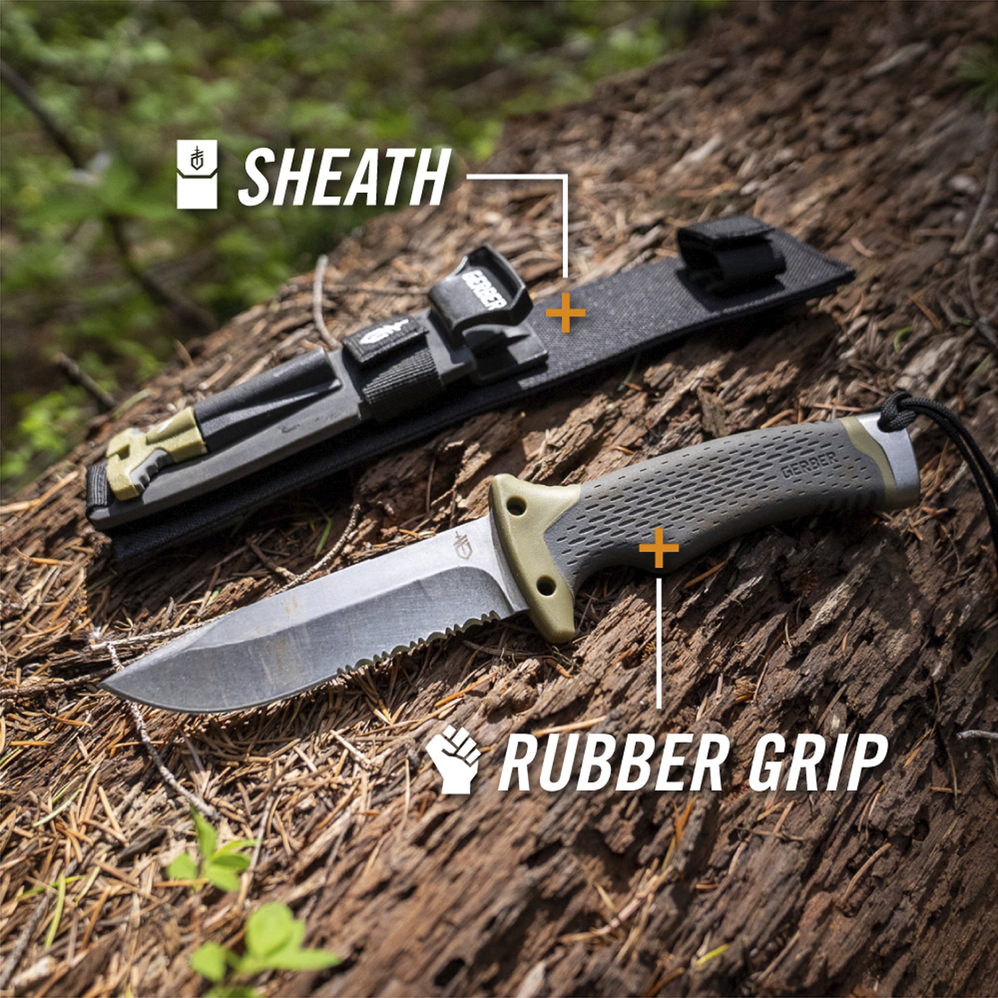 Gerber Ultimate Knife, 4.75" Fixed Blade with Fire Starter, Survival Gear and Equipment, Gray/Green