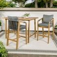 thumbnail image 2 of Porto Modern Coastal 3-Piece Acacia Wood Outdoor Bar Set with Cushions, Gray/Teak Brown, 2 of 9