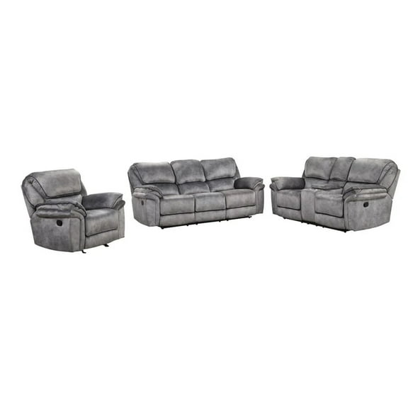 Arisa 3pc Sofa, Loveseat, Chair Manual Recliner Set, Gray Faux Leather