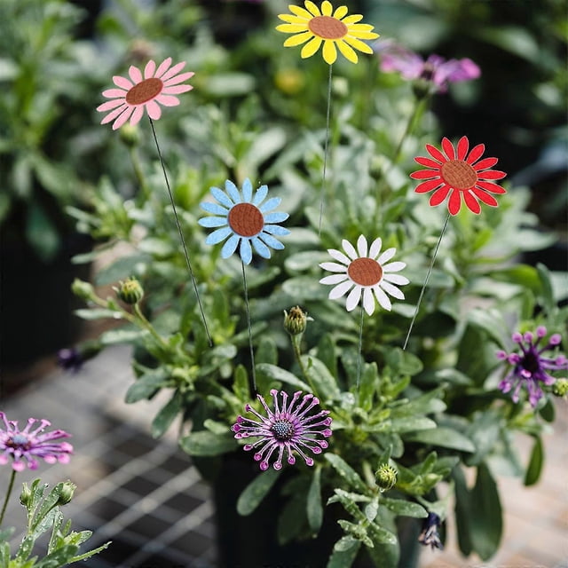 5pcs Vintage Sunflower Garden Stakes Lawn Patio Ornaments Waterproof Flower Stick Home Decor