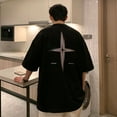 thumbnail image 2 of Men's Crew Neck Suede Loose Short Sleeve Letter T-shirt, 2 of 7