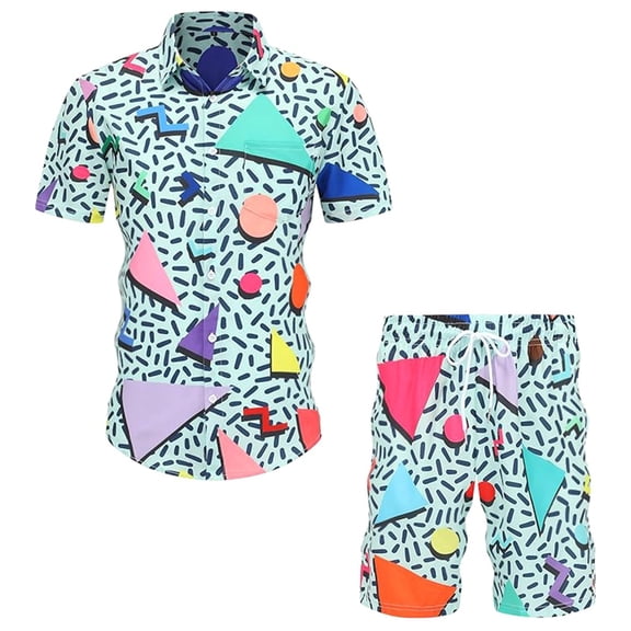 IWRICH Men's Hawaiian Shirts and Shorts Set 2 Pieces Summer Beach Vacation Casual Button down Short Sleeve Shirts Outfits Mint Green XL