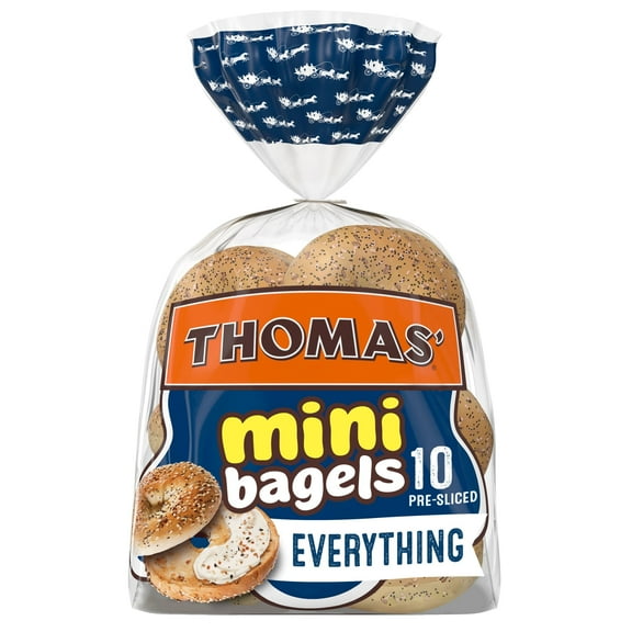 Thomas' Everything Mini Bagels, 10 count, Soft Pre-sliced Bagels,1PACK