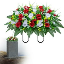 Headstone Flower Saddle, Large Artificial Cemetery Flowers for Grave, Memorial Flowers for Gravesite, Faux Rose Bouquet Cemetery Saddles for Grave Tombstone Decor, 26.7In W/ 19.7In H, 1pc, Type A