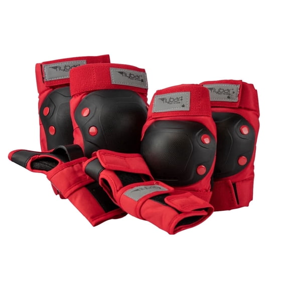 Flybar Sports Protection Knee, Elbow, and Wrist Pad Set for Kids and Adults, Unisex, Ages 4 , Red, L