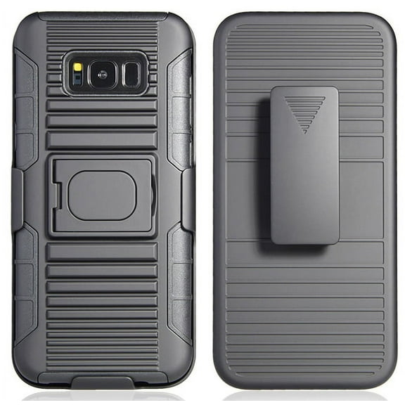 NAKEDCELLPHONE'S BLACK RUGGED RING-GRIP CASE COVER   BELT CLIP HOLSTER STAND FOR SAMSUNG GALAXY S8 PLUS PHONE (SM-G955), S8 