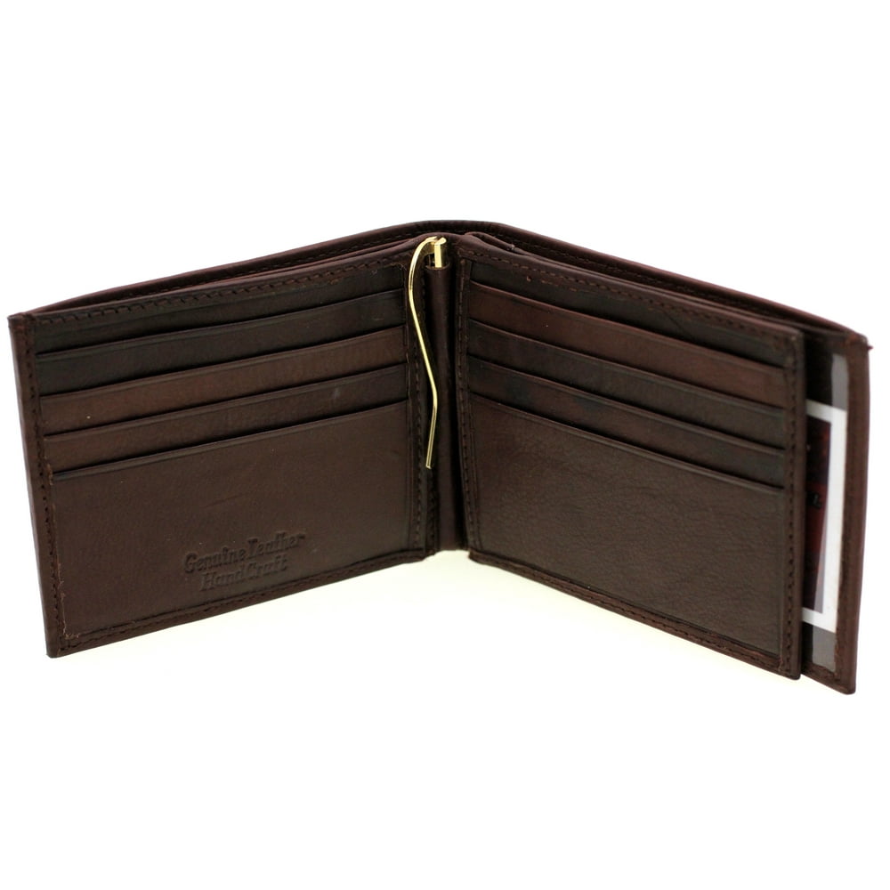 Paul & Taylor Mens Leather Money Clip Wallet Bifold Center Flap 2 IDs