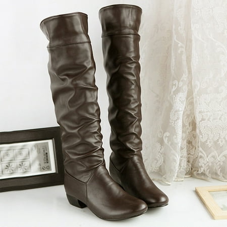 

Sehao Women s High Knee Riding Boots Heels Flat Winter Boots Brown 6.5 US (Wide Widths Available)