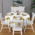 thumbnail image 2 of White Green Leaf Sunflower Pattern Round Tablecloth 60"x60",Wrinkle Wipeable Table Cloth for Kitchen Dining Room Picnic Patio Party, 2 of 6