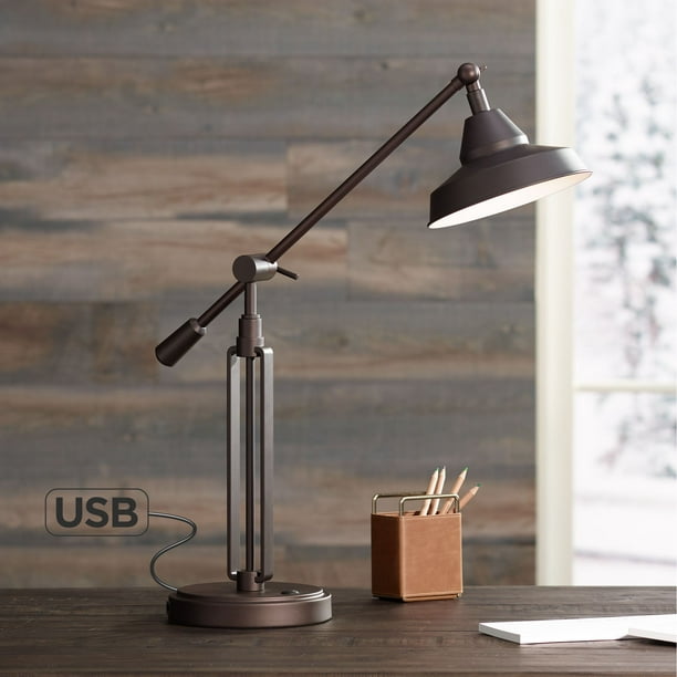 Franklin Iron Works Industrial Desk, Franklin Iron Works Industrial Table Lamp With Usb