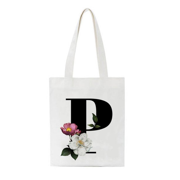 Bolsa de asas con inicial personalizada Regalo de acuarela floral para su carta Bolsa de tela Wmkox8yii HFSH68