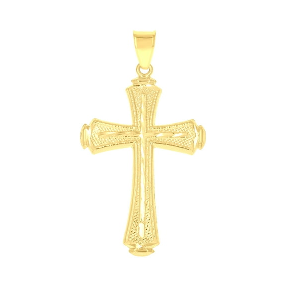 10k 10kt Yellow Gold Mens Women Diamond-Cut Cross Religious Charm Pendant