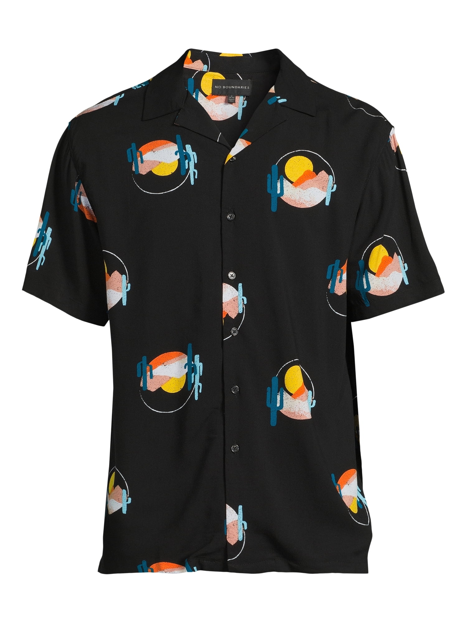 No Boundaries Men's Print Button Up Shirt with Short Sleeves, Sizes XS-3XL