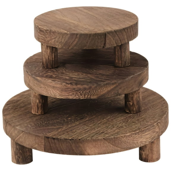 3 PCS Indoor Wooden Plant Stands, Charcoal Burnt Wood Plant Stand Holder, Round Design for Living Room Dining Room Bathroom