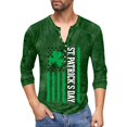 thumbnail image 2 of Men'S Printed T-Shirt Outdoor Retro Button Loose Long Sleeve Top Dark Green H 2XL, 2 of 5