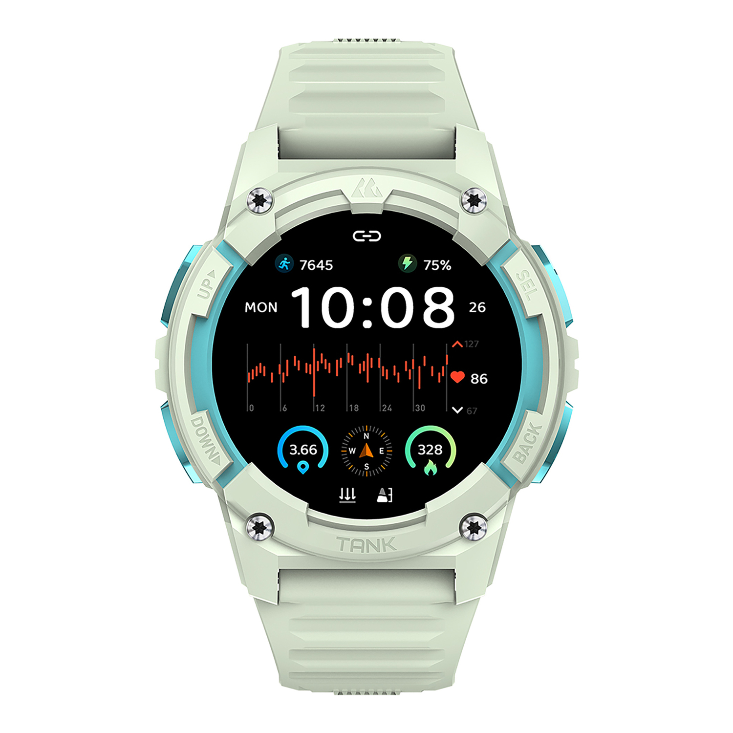 KOSPET TANK S2 1.32-In. AMOLED GPS Smartwatch with Silicone Band (Iris Green), P-S001-G