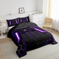 thumbnail image 3 of Manfei Neon Gamepad Bedding Comforter Set,Modern Geometric Honeycomb Twin Comforter Sets,Purple Black Bedding Set For Boys Kids,Super Cozy Bedroom Decor Reversible,2-Piece, 3 of 8