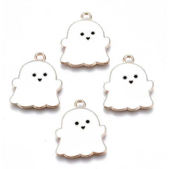 10Pcs Alloy Enamel Ghost Pendants Halloween Ghost Pendant Charm Light Gold Pendant Decoration for Women Birthday Festival Elegant Gifts Jewelry 22x18x1.5mm Hole: 2mm