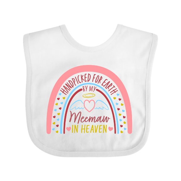 Inktastic Handpicked for Earth by My Meemaw in Heaven Rainbow Boys or Girls Baby Bib