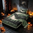 thumbnail image 2 of Homewish Halloween Bat Twin Sheets, Vintage Castle Bedding, Olive Green, 3-Piece (1 Flat Sheet, 1 Fitted Sheet and 1 Pillowcase), 2 of 6