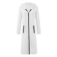 thumbnail image 4 of YueHuiYing Women's Solid Color Pocket Zipper Long Sleeved Drawstring Hooded Casual Fashionable Trench Coat, 4 of 5