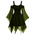 thumbnail image 3 of Robe Patchwork en Chiffon pour Femmes Style Rétro Couleur Unie Manches Trompette Longue Robe de Jeu de Rôle Longueur Vintage Médiévale Robe Gothic pour Femmes (Taille: TG), 3 of 5