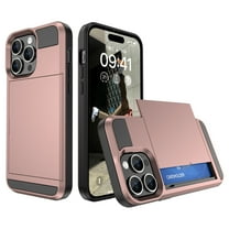 Feishell for iPhone 11 Case with ID Credit Card Holder, Dual Layer Shockproof Hidden Sliding Card Slot Wallet Anti-Scratch Hard Shell Back Cover Slim Phone Case for iPhone 11,Rosegold
