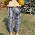 thumbnail image 2 of Annhoo Toddler Boys Girls Cotton Linen Pants Lightweight Plaid Printed Lantern Pants Casual Elastic Waist Trousers, 2 of 5