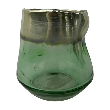Transparent Glass with Metallic Trim Candle Holder - Green, Silver Finish