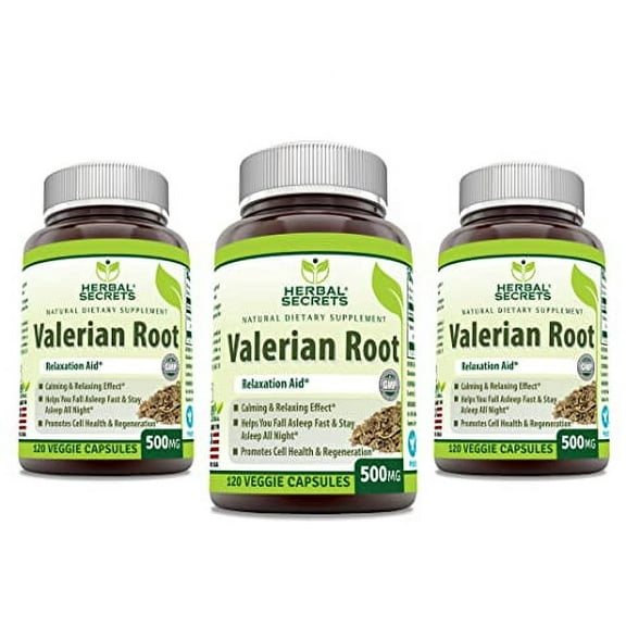 Herbal Secrets Valerian Root 500mg Per Serving 120 Veggie Capsules Supplement | Non-GMO | Gluten Free | Made in USA | Pack of 3