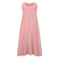 thumbnail image 4 of CHOK Robes d'Été Femmes Décontractées Sans Manches Lin Coton Fluide Poche Longue Maxi Robes d'Été pour Femmes Couleur Unie Grande Taille Robe pour Femmes Col en V Robe de Collation des Grades, 4 of 8