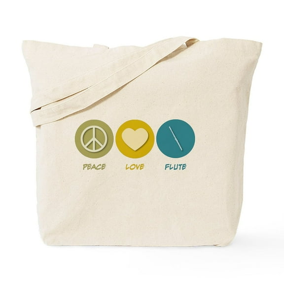 CafePress - Peace Love Flute Tote Bag - Unisex Canvas Tote Bag, Beige, 1-Piece