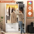 thumbnail image 4 of ANPOO Mid-Century Modern Vertical Grooved Bedroom Armoire, 3 Door Freestanding Wardrobe Closet with Mirrors, Motion Sensor LED Lights, 70.3" Tall Wooden Storage Cabinet with Drawers & Shelves, 4 of 13