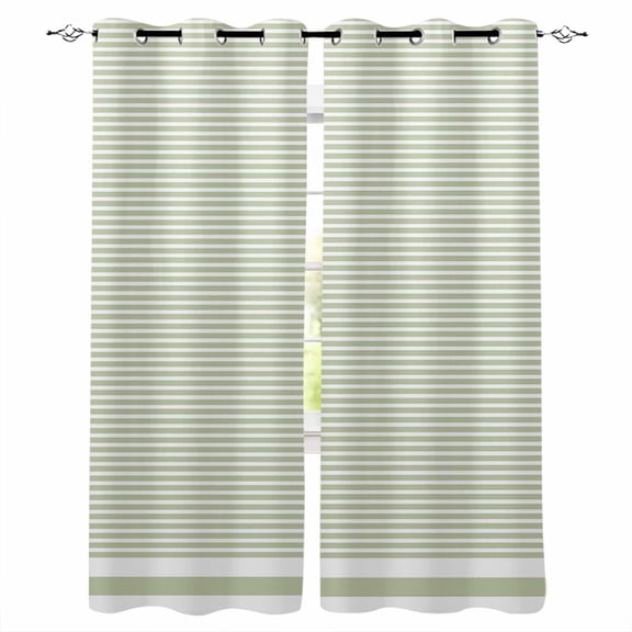 Blackout Curtains for Bedroom, Farmhouse Sage Green White Striped Room Darkening Window Drapes for Living Room, Modern Stripes Thermal Insulated Grommet Curtains, 52x54 inch, 2 Panels