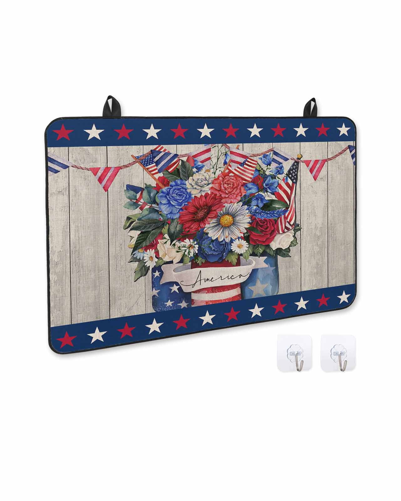 nqOlkjepod Large Induction Cooktop Protector Mat 36"x21", 4th of July Stove Top Covers for Electric Stove, Blue Red Floral Vintage Independence Day Stove Burner Cover Mats, Glass Top Stove Cover