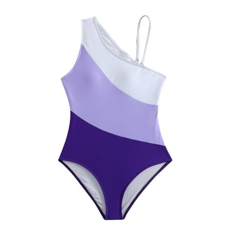 ZQGJB Women s Sexy One Piece Bathing Suits Summer Color Block One Shoulder Swimsuits Slimming Mesh Beach Swimwear(Purple L)